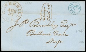 1852 Stampless, HAVERHILL, N.H. CDS, PAID/3 in Circle - J P BRADLEY BULLARDVALE