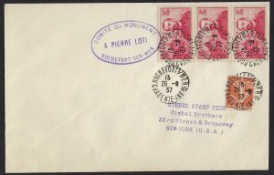 FRANCE 1937 PIERRE LOT 1 STRIP OF 3 Sc B63 ON FDC YVT 353 ROCHEFORT SUR MER CANC