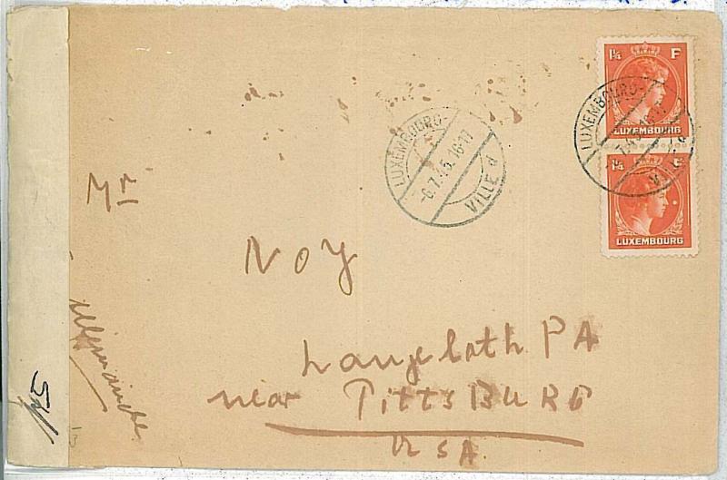 27215   -  POSTAL HISTORY: LUXEMBOURG -  COVER to USA 1945 w\ RARE  CENSURE BAND