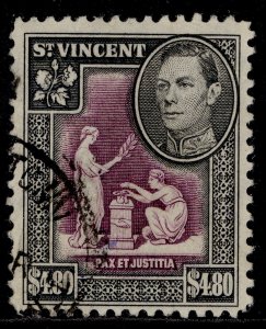 ST. VINCENT GVI SG177, $4.80 purple & black, FINE USED. Cat £22.