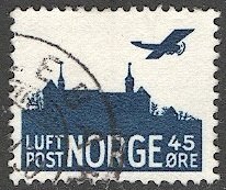 NORWAY 1937 Sc C2  45 ore  Airplane over Castle Used, VF