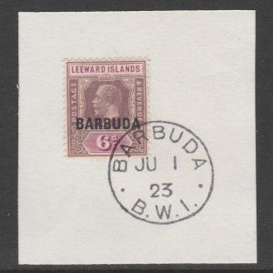 BARBUDA 1922 KG5  6d on piece with MADAME JOSEPH  POSTMARK