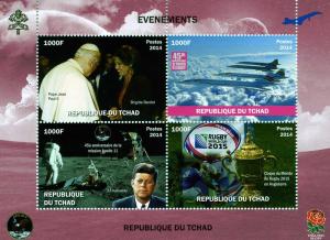 Chad 2014 POPE JOHN PAUL II SPACE KENNEDY CONCORDE Sheet Perforated Mint (NH)