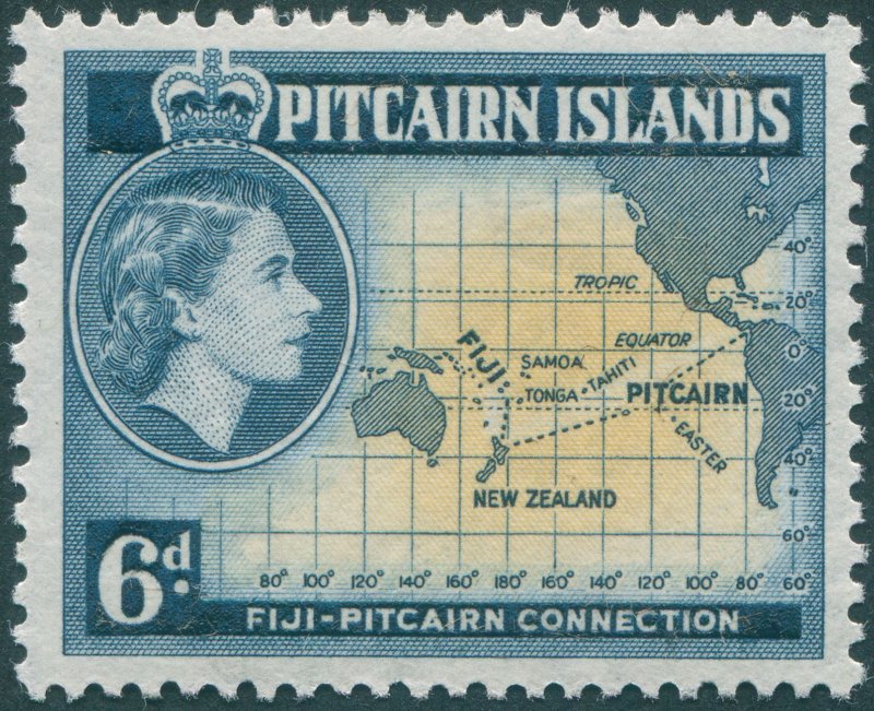 Pitcairn Islands 1957 6d pale buff & indigo SG24 unused