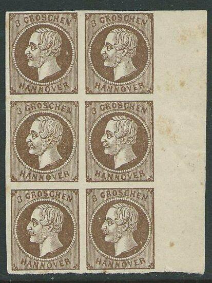 HANNOVER GERMANY - an old forgery of a classic stamp - block of 6..........50530