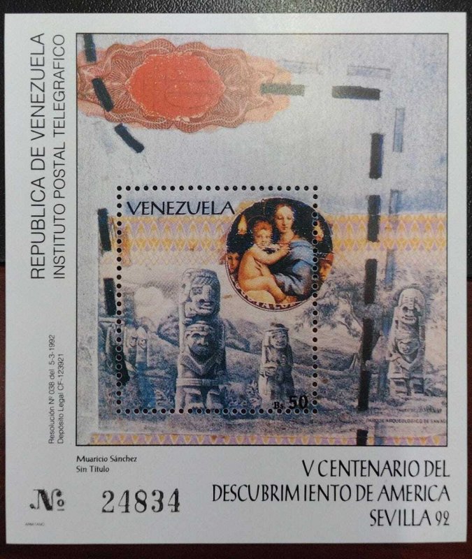 L) 1992 VENEZUELA, V CENTENARY OF THE DISCOVERY OF AMERICA, ART, SCULTURE, SEVIL