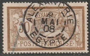 French Offices Alexandria 1908 Sc 27 used Alexandrie cancel