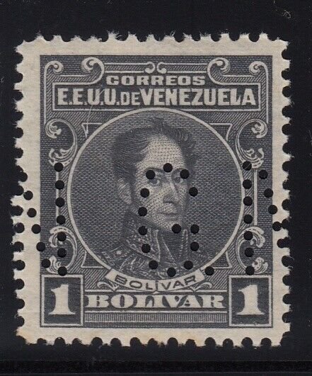 Venezuela 1915-23 1b Dark Gray GN Perfin Official Perf 12 MNH. Scott OA8