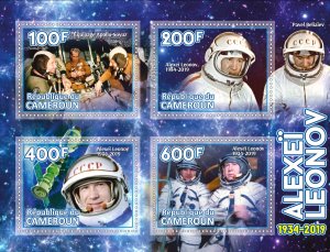 Stamps. Space. Famous people. Alexei Leonov 2019 year 1+1 sheets perforated