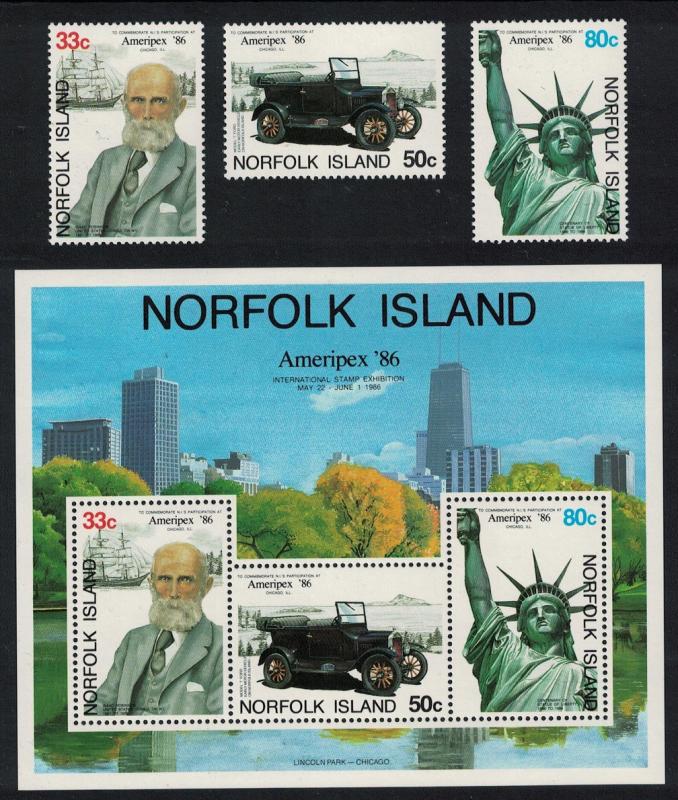 Norfolk 'Ameripex '86' Stamp Exhibition Chicago 3v+MS 1986 MNH SG#385-MS388