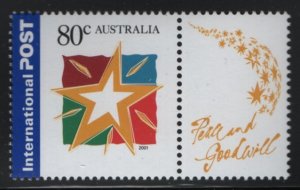 Australia 2001 MNH Sc 2001 80c Christmas star + label