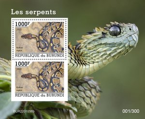 BURUNDI - 2022 - Snakes - Perf 2v Souv Sheet - Mint Never Hinged