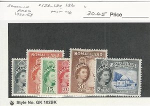 Somaliland, Postage Stamp, #128-132, 136 Mint NH, 1953-58, JFZ
