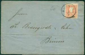 AUSTRIA 1860, 5kr tied BLANSKO to BRUNN GERMANY