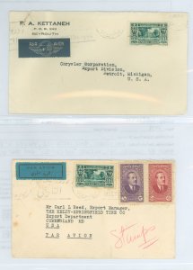 Lebanon 132/132/139/141 1939 Two covers, each with 132, valued at $22 each by classic specialized on cover one torn upper left