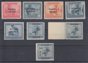 Ruanda Urundi Sc 12/36 MNH. 1924-1931 8 diff Belgian Congo issues w/ Overprints