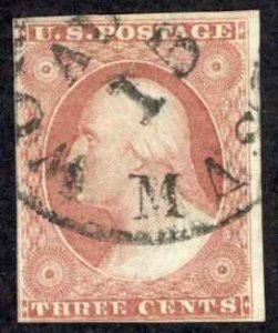 USA Sc# 11A Used 1853-1855 3c dull red George Washington