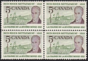 HISTORY = Lord Selkirk RED RIVER = Canada 1962 #397 MNH BLOCK of 4