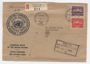 1959 UN Geneva registered cover front to USA [y8889]