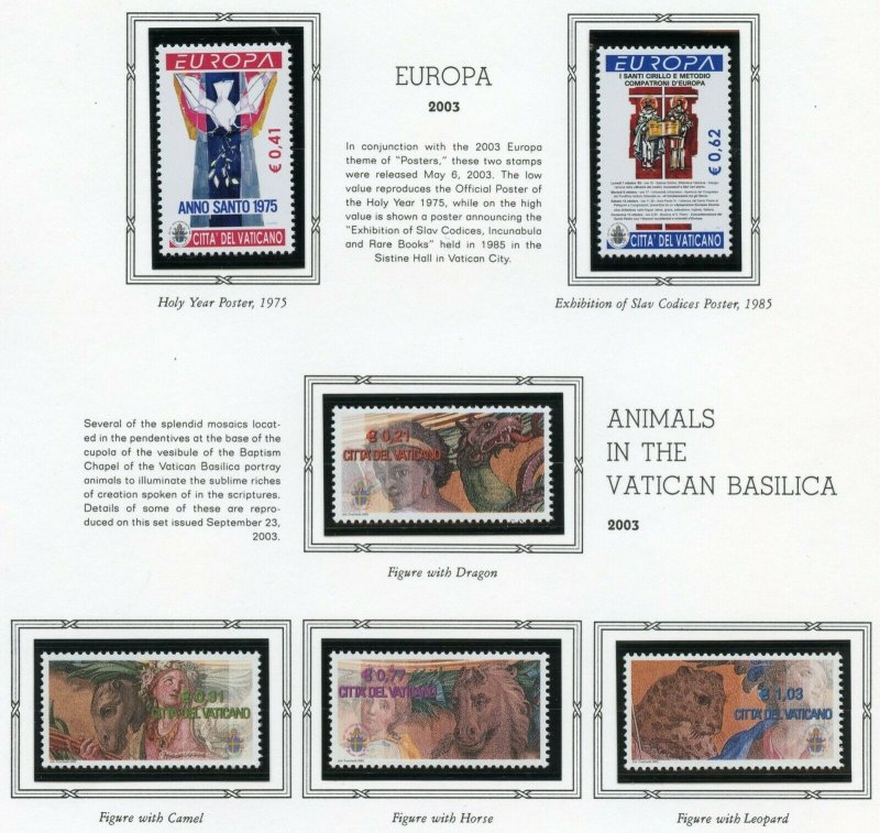 VATICAN CITY 2003  COMPLETE YEAR SET STAMPS WITH BOOKLET MINT NH ON ALBUM PAGES