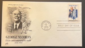 YANKEE DOODLE GEORGE M COHAN JUL 3 1978 PROVIDENCE RI FIRST DAY COVER (FDC) BX2