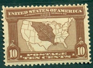 US #327, 10¢ red brown, fresh og, NH, VF, Miller certificate Scott $300.00