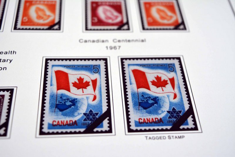 COLOR PRINTED CANADA 1953-1973 STAMP ALBUM PAGES (32 illustrated pages)