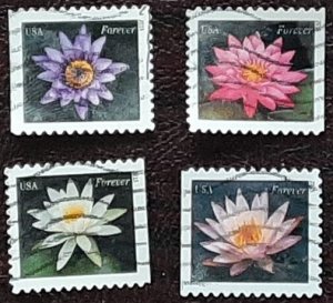 US Scott # 4964-4967; Four used (49c) Water Lilies, 2015; VF center; off p