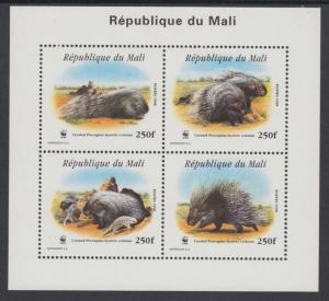 XG-BA208 MALI IND - Wwf, 1998 Wild Animals, Crested Porcupine MNH Sheet