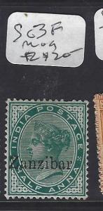 ZANZIBAR  (PP2510B)   QV ON INDIA 1/2A  SG 3F  SCARCE  MOG