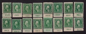 1917 Washington 1c Sc 498 MH/NH lot of plate number singles Hebert CV $48 (L27
