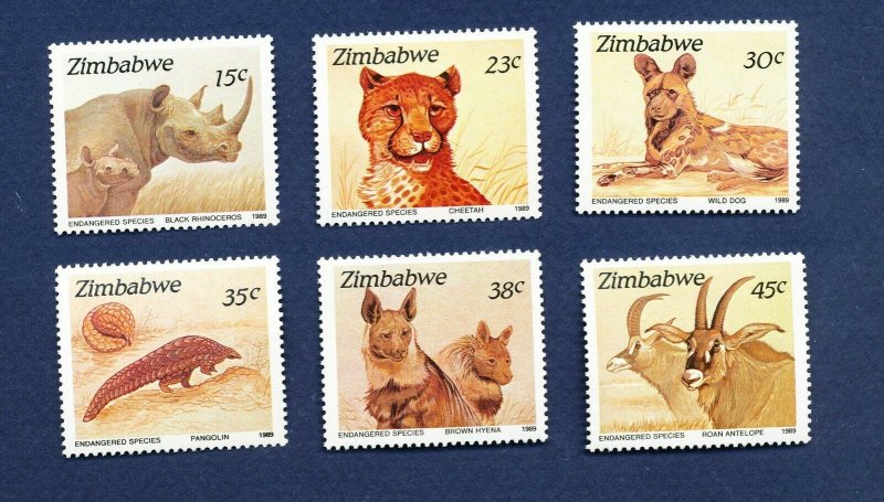 ZIMBABWE - Scott 594-599  - FVF MNH - animal, cheetah, dog, rhinoceros - 1989 