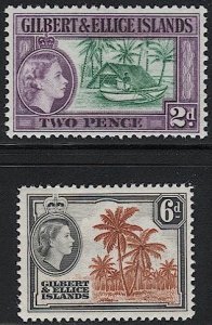 GILBERT & ELLICE ISLANDS 1956 Sc 63,67 Mint LH Palm Trees