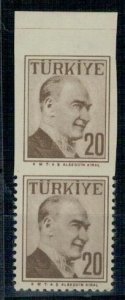 Turkey 1957 MNH Pair of Imperf Stamps Scott 1274 President Ataturk Definitives