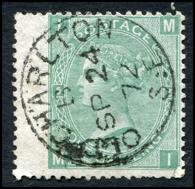 Great Britain - Scott #54 - 1867 QV 1/- Green Plate 5 - Used