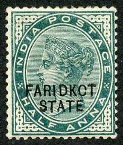 ICS FARIDKOT SG1v 1/2a Deep Green Variety KCT Feb 1894 printing (thin) M/M 