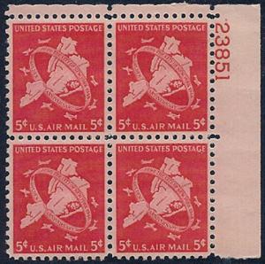 MALACK C 38 F-VF OG NH Plate Block of 4  (stock phot..MORE.. pbs0009