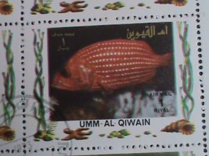 ​UNN AL QIWAIN :MARINE LIFE-TROPICAL FISHES STAMPS CTO LARGE FULL SHEET VF