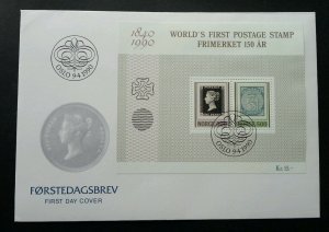 *FREE SHIP Norway Penny Black First Postage Stamp 1990 (miniature FDC