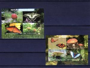 Benin 2009 Butterflies/Mushrooms 2 Shlt (4x2)Imperf.MNH VF 