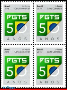 3341 BRAZIL 2016 - 50 YEARS OF FGTS, RESERVED FUND FOR WORKER, C-3650, BLOCK MNH