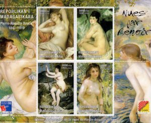 Malagasy 1999 Nudes Paintings by RENOIR Sheetlet (4) Perforated MNH