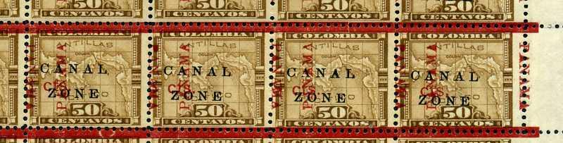 Canal Zone 20 Block of 36 Stamps w/Progressive Overprint Shift with PF Cert!