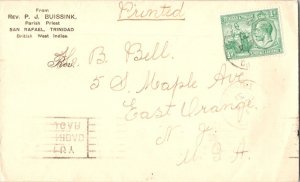 Trinidad 1/2d Britannia and KGV 1910 San Rafael, Trinidad Printed matter to E...