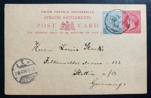 1898 Singapore Straits Settlements Stationery Postcard Cover Stettin Germany