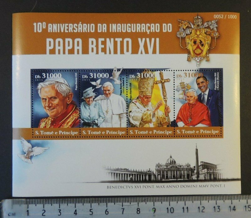 St Thomas 2015 pope benedict xvi religion obama birds m/sheet mnh 