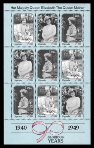 Uganda 1990 - QUEEN MOTHER 90TH BIRTHDAY - Sheet of 9 (Scott #778-80)