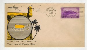 1937 TERRITORY OF PUERTO RICO FDC 801-27A LINPRINT Single Stamp