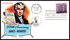 Scott 1105 3 Cents Monroe Fluegel FDC Unaddressed Block Planty 1105-11