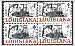 ♦SC#1197 4¢ Louisiana Statehood Block of Four (Used)